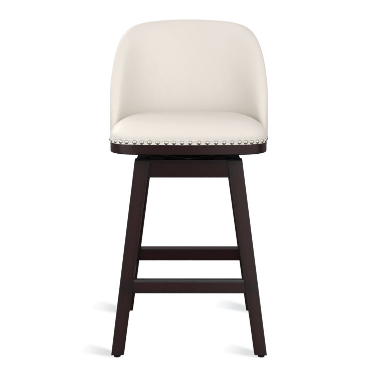 Black Faux Leather Swivel Counter Stools with Nailhead Trim, Set of 4