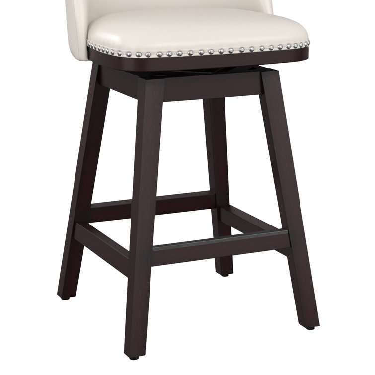 Black Faux Leather Swivel Counter Stools with Nailhead Trim, Set of 4