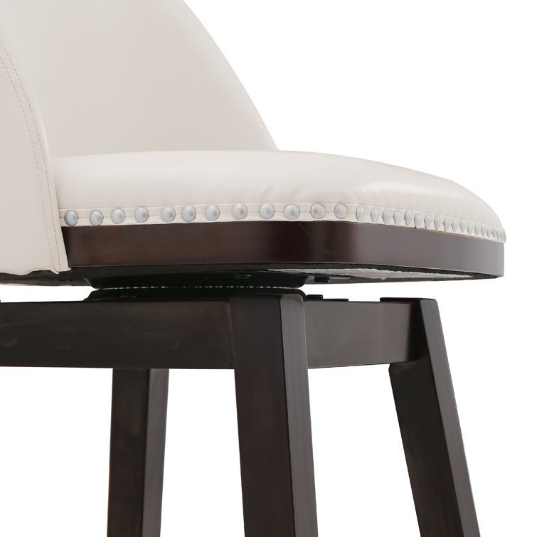 Black Faux Leather Swivel Counter Stools with Nailhead Trim, Set of 4