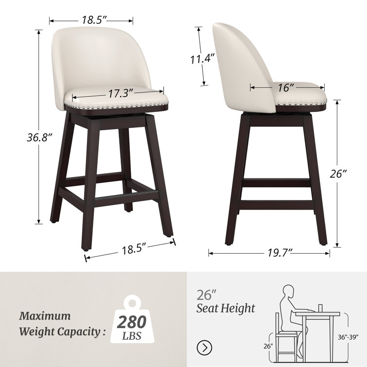 Black Faux Leather Swivel Counter Stools with Nailhead Trim, Set of 4