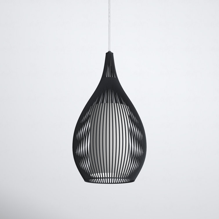 Razoni 59'' Black Metal Cast Cage Mini Pendant with Opal Glass