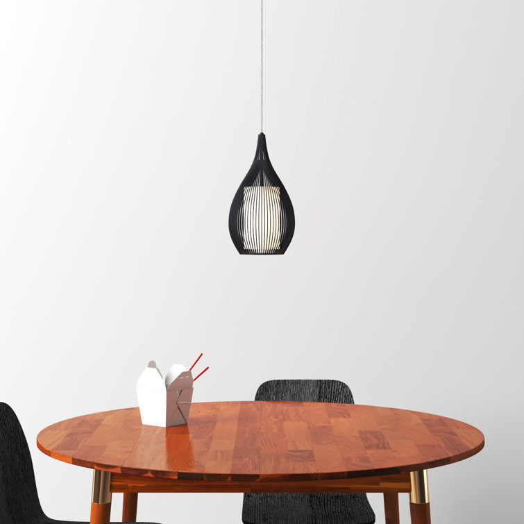 Razoni 59'' Black Metal Cast Cage Mini Pendant with Opal Glass