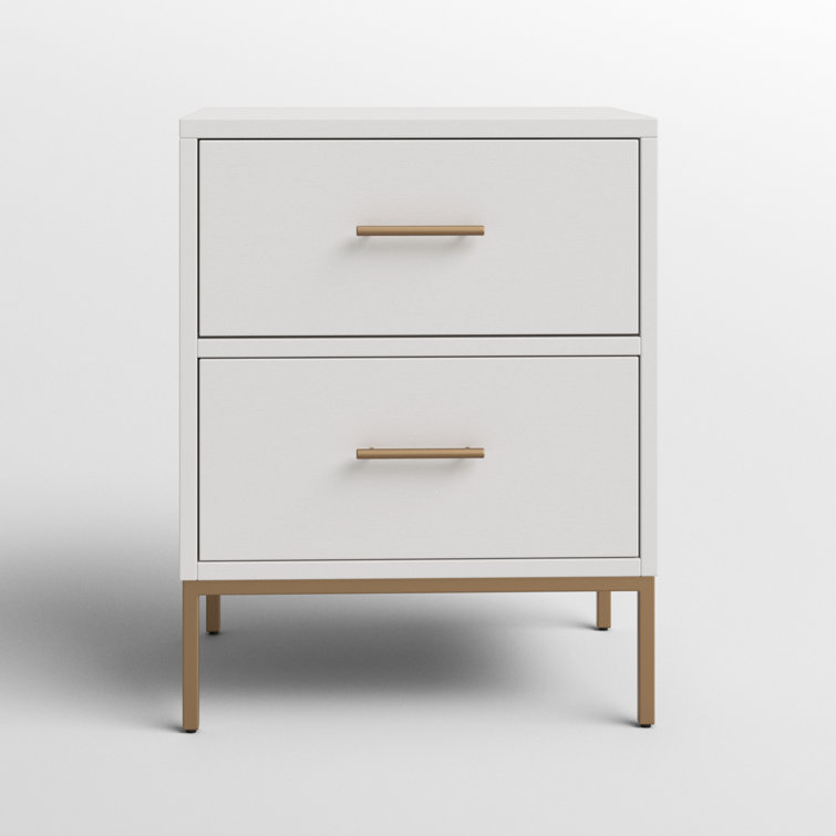 Madelyn Contemporary White & Gold Mahogany 2-Drawer Nightstand