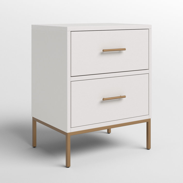 Madelyn Contemporary White & Gold Mahogany 2-Drawer Nightstand