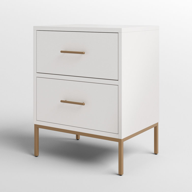 Madelyn Contemporary White & Gold Mahogany 2-Drawer Nightstand