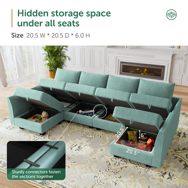 Aqua Blue Polyester Blend 3-Piece Modular Sofa Set