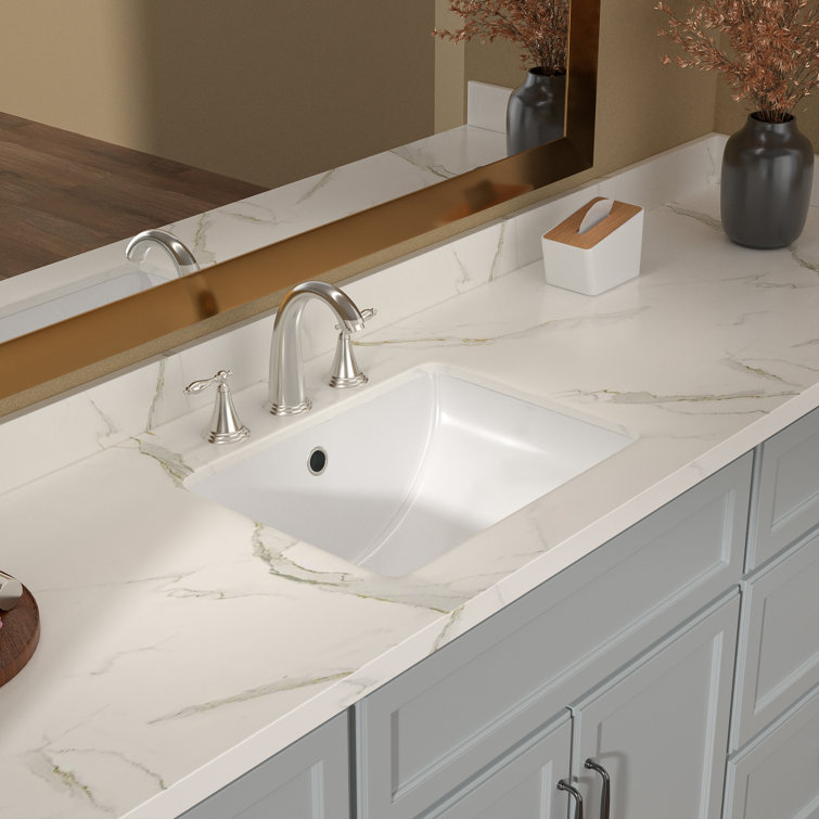 18" White Ceramic Rectangular Undermount Bathroom Sink