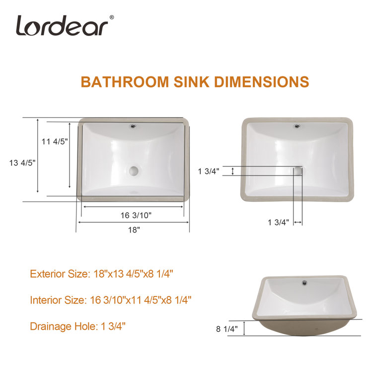 18" White Ceramic Rectangular Undermount Bathroom Sink