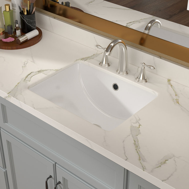 18" White Ceramic Rectangular Undermount Bathroom Sink