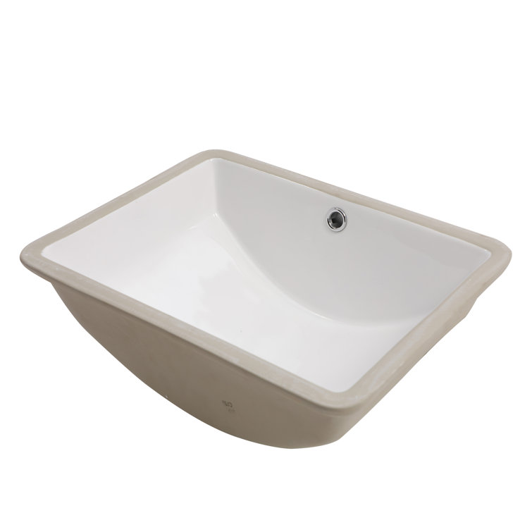 18" White Ceramic Rectangular Undermount Bathroom Sink