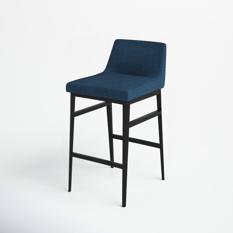 Blue Upholstered Low Back Steel Counter Stool with Footrest