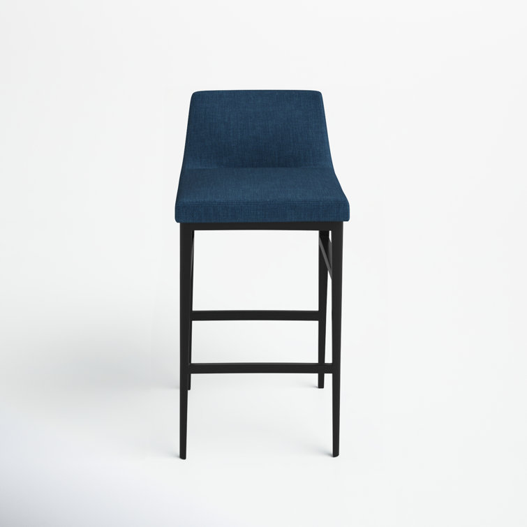 Blue Upholstered Low Back Steel Counter Stool with Footrest