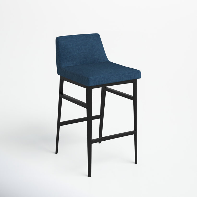 Blue Upholstered Low Back Steel Counter Stool with Footrest