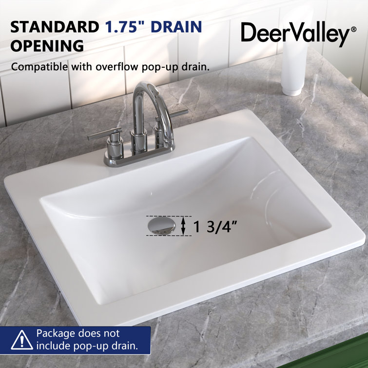 21'' x 18'' White Ceramic Rectangular Drop-In Bathroom Sink