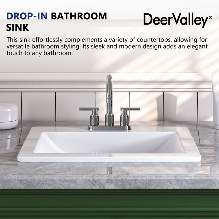 21'' x 18'' White Ceramic Rectangular Drop-In Bathroom Sink