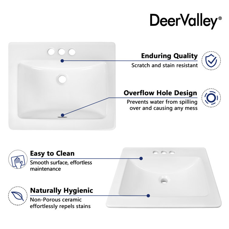 21'' x 18'' White Ceramic Rectangular Drop-In Bathroom Sink