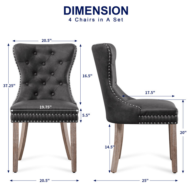 Gray Tufted Faux Leather Dining Chairs with Wood Legs, Set of 4