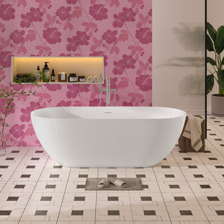 Glossy White 63" Oval Freestanding Soaking Bathtub