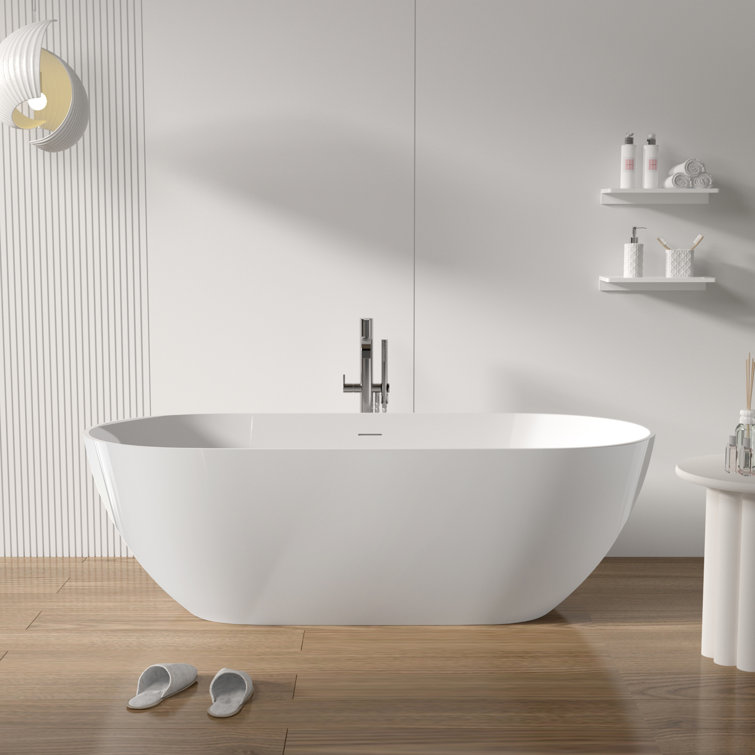 Glossy White 63" Oval Freestanding Soaking Bathtub