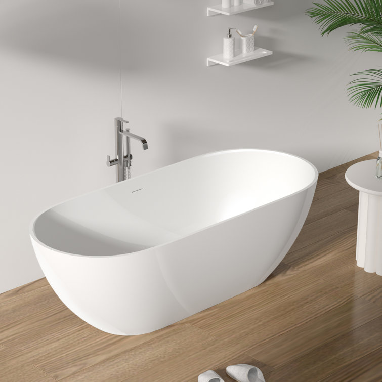 Glossy White 63" Oval Freestanding Soaking Bathtub