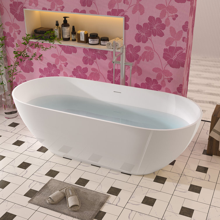 Glossy White 63" Oval Freestanding Soaking Bathtub