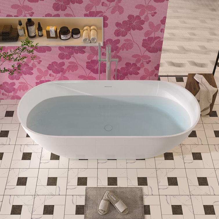 Glossy White 63" Oval Freestanding Soaking Bathtub