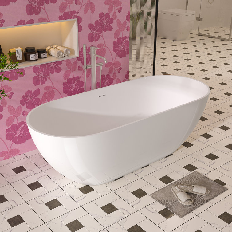 Glossy White 63" Oval Freestanding Soaking Bathtub