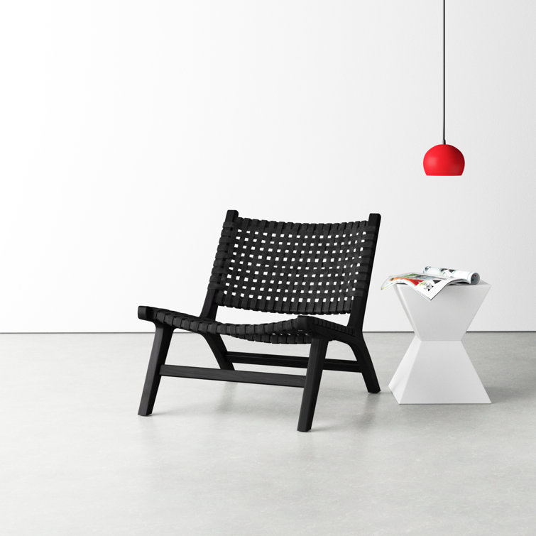 Luna Black Leather Woven Accent Chair with Sungkai Wood Frame