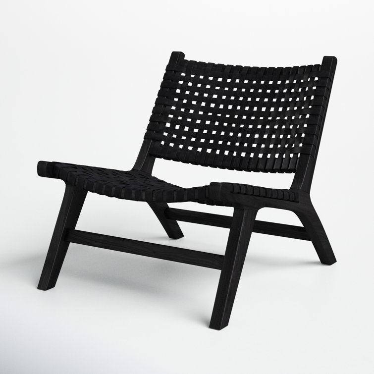 Luna Black Leather Woven Accent Chair with Sungkai Wood Frame