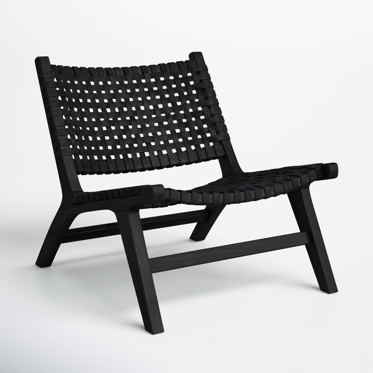 Luna Black Leather Woven Accent Chair with Sungkai Wood Frame