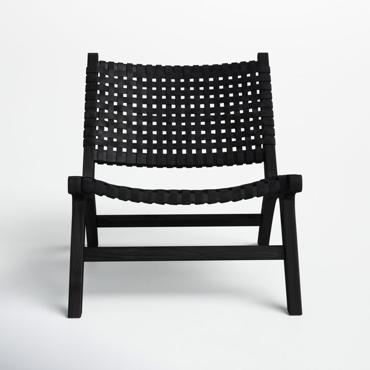 Luna Black Leather Woven Accent Chair with Sungkai Wood Frame