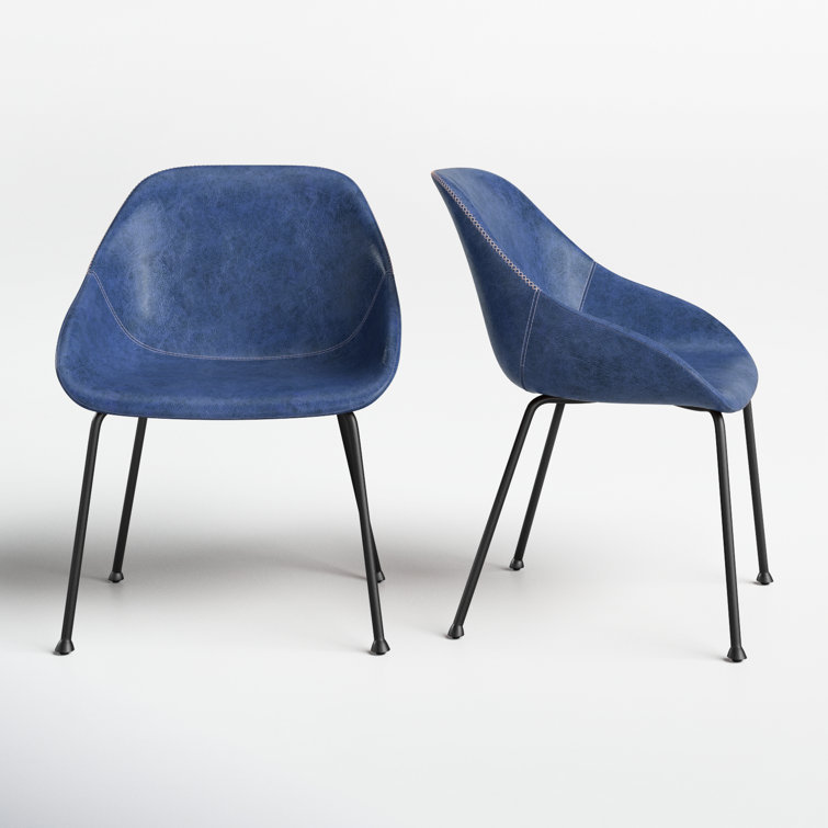 Vintage Dark Blue Faux Leather Low Back Side Chair Set