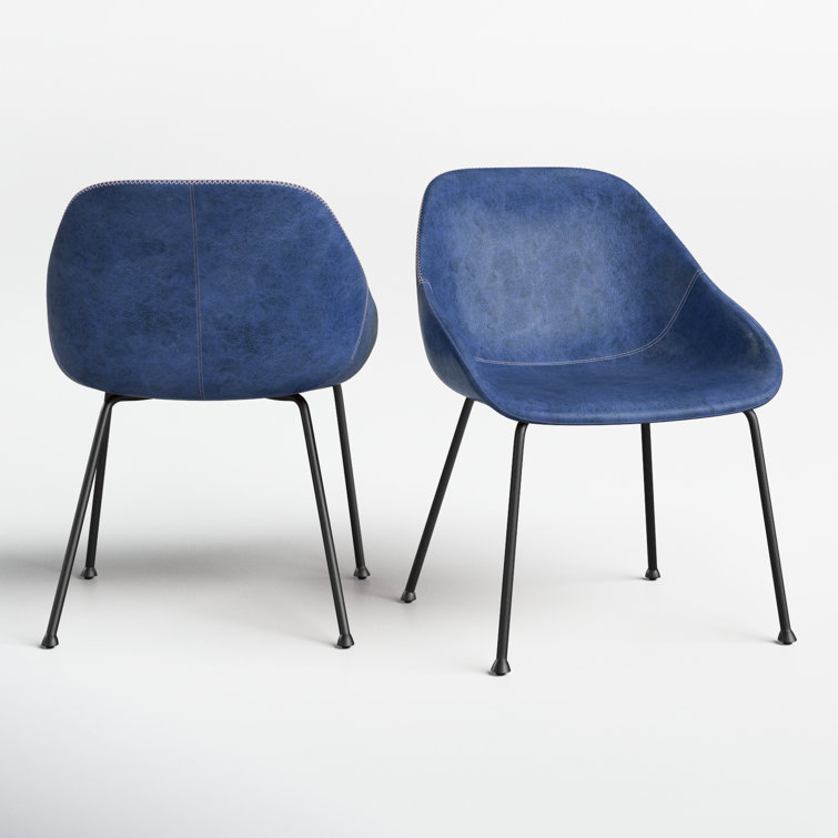 Vintage Dark Blue Faux Leather Low Back Side Chair Set