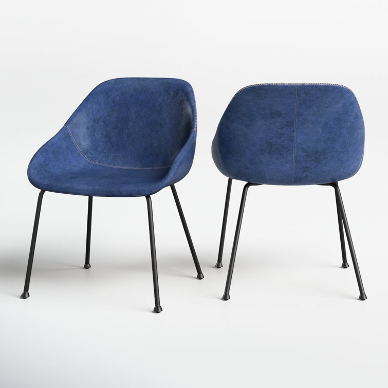 Vintage Dark Blue Faux Leather Low Back Side Chair Set
