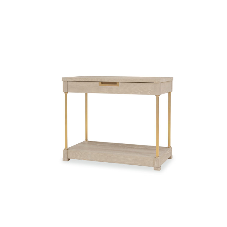 Sand Cerused Oak and Brass Single Drawer Nightstand