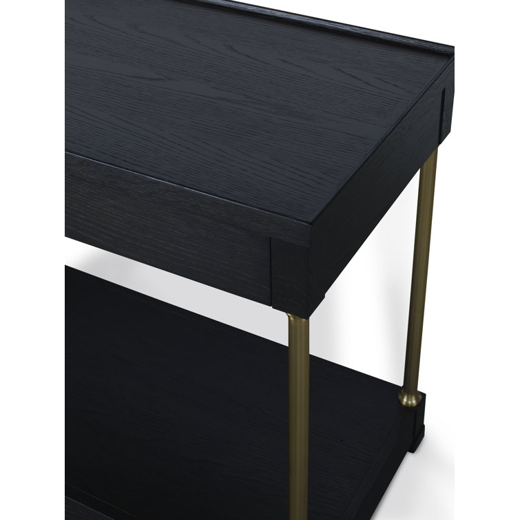 Mocha Oak Single Drawer Nightstand with Antique Brass Accents