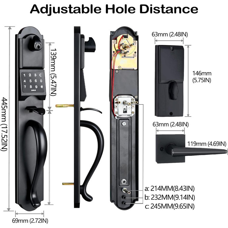 Matte Black Heavy Duty Keypad Deadbolt Handleset for Double Front Door