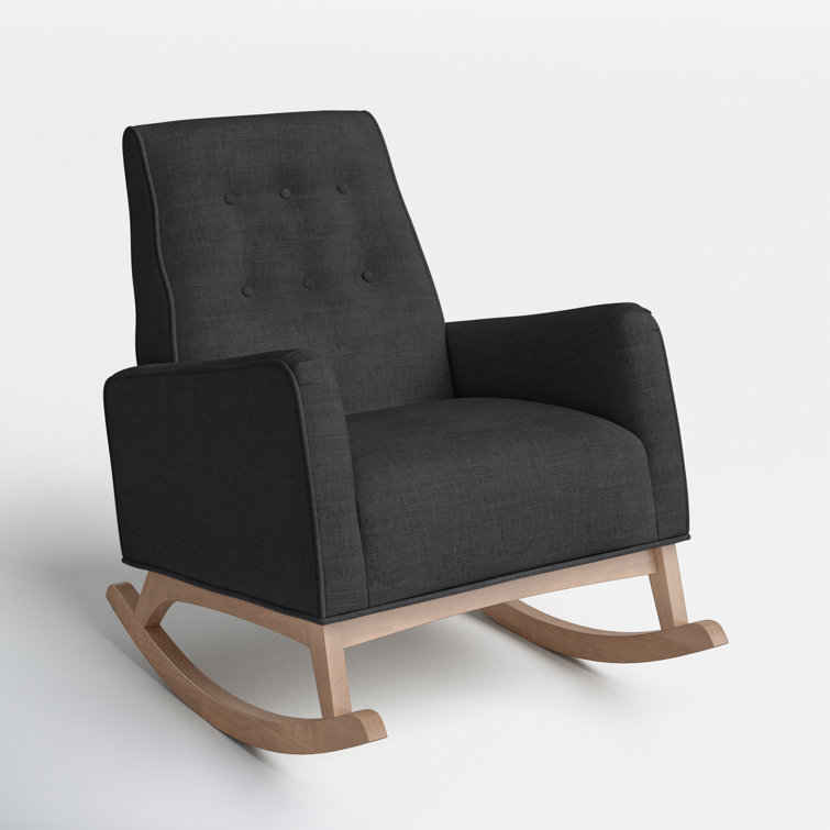 Marlena Mid-Century Modern Dark Grey Whitewash Wood Rocking Chair