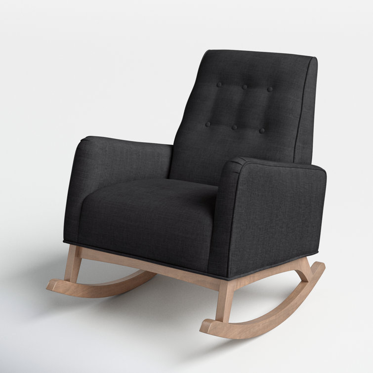 Marlena Mid-Century Modern Dark Grey Whitewash Wood Rocking Chair