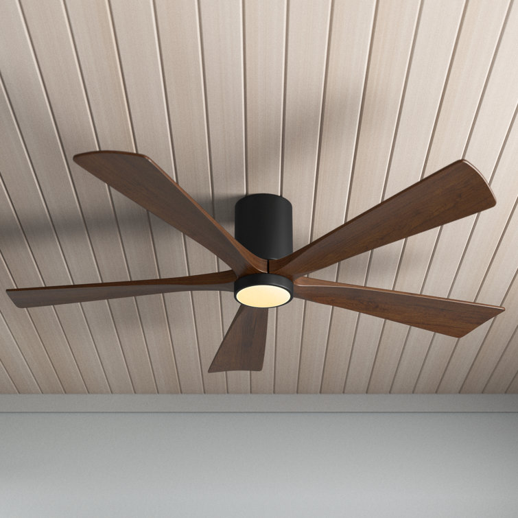 Matte Black 52" Ceiling Fan with Walnut Solid Wood Blades and LED Light