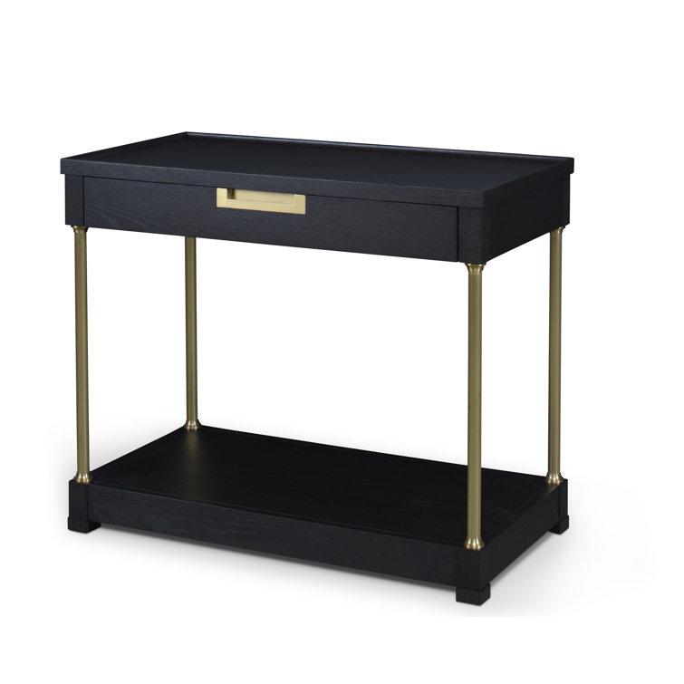 Mocha Oak Single Drawer Nightstand with Antique Brass Accents