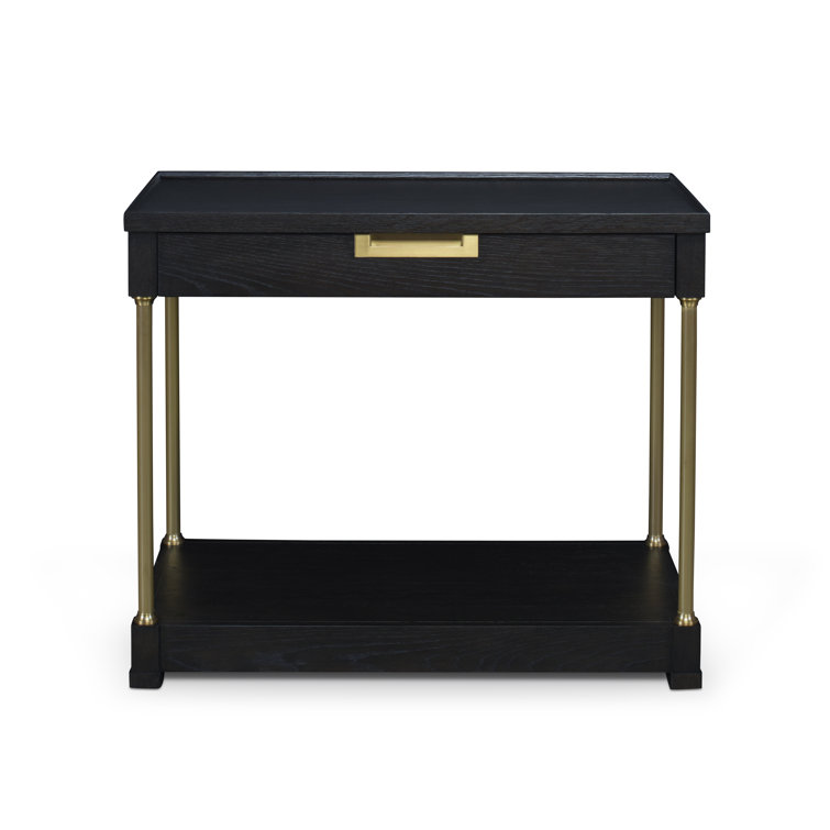 Mocha Oak Single Drawer Nightstand with Antique Brass Accents