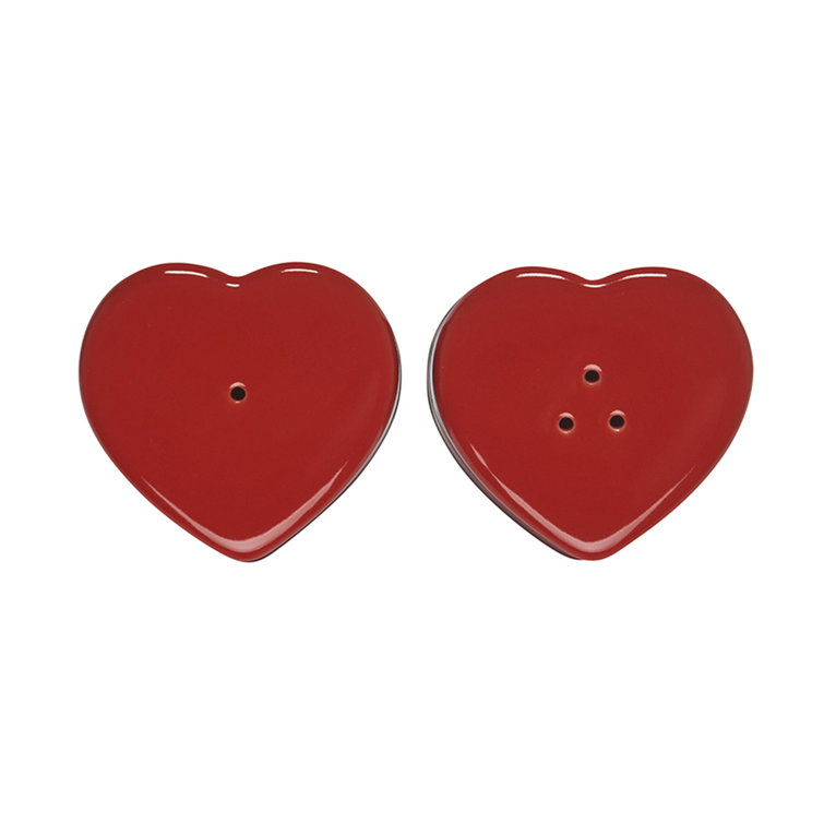 Cerise Red Stoneware Heart Salt and Pepper Shaker Set