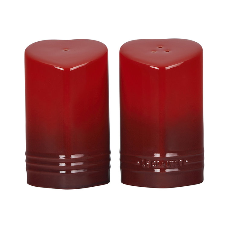 Cerise Red Stoneware Heart Salt and Pepper Shaker Set