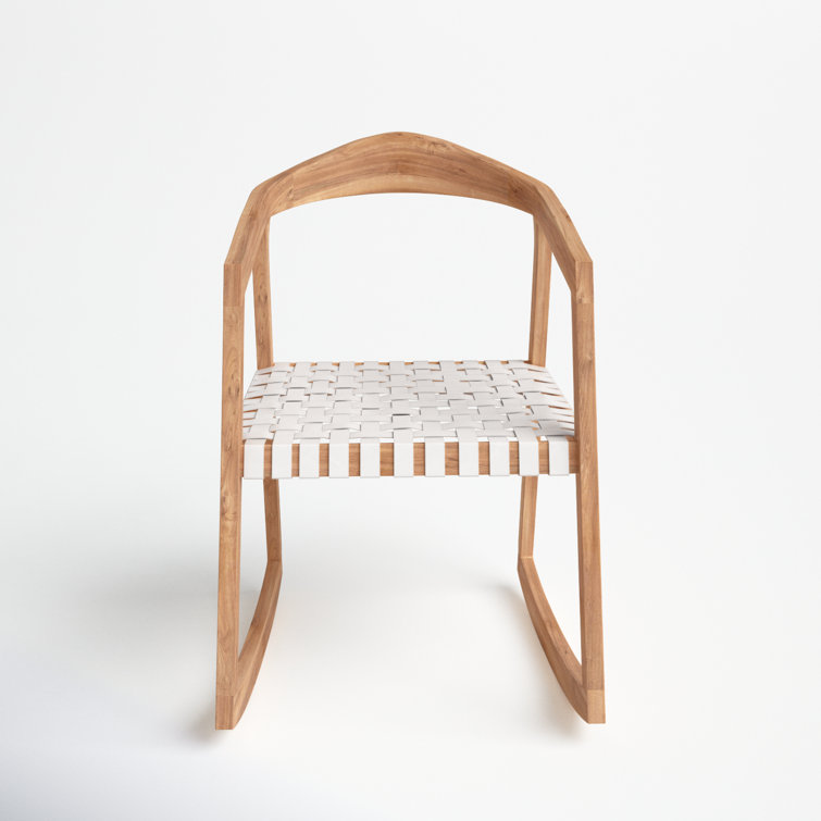 Willa Teak & White Leather Curved Rocking Chair