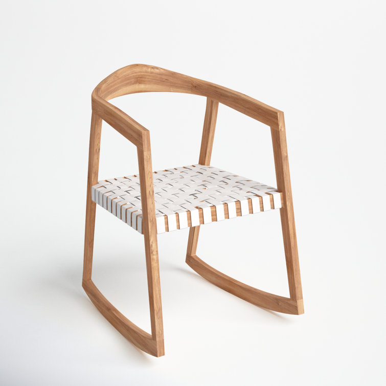 Willa Teak & White Leather Curved Rocking Chair