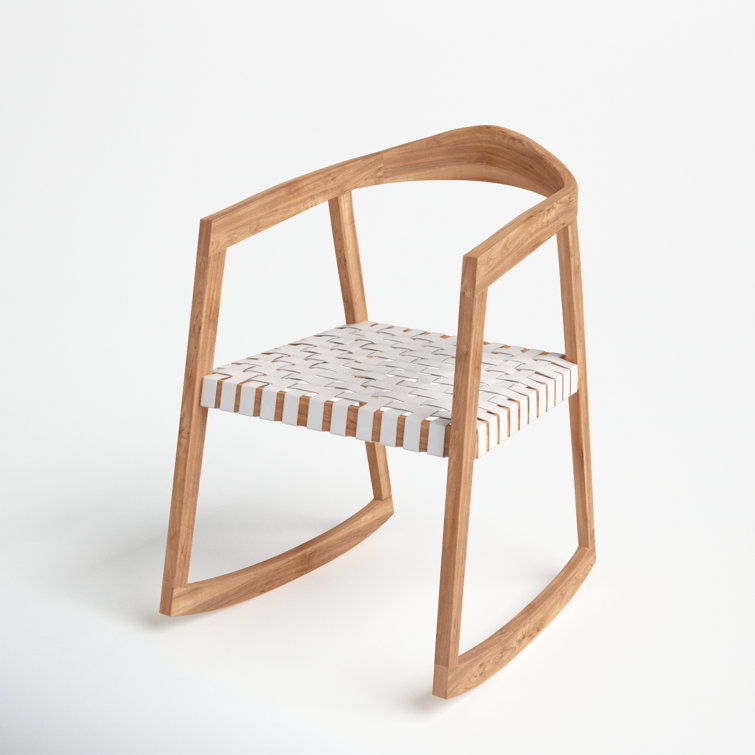 Willa Teak & White Leather Curved Rocking Chair