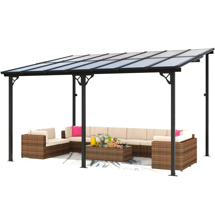 14' x 10' Black Aluminum Pergola with UV-Resistant Canopy