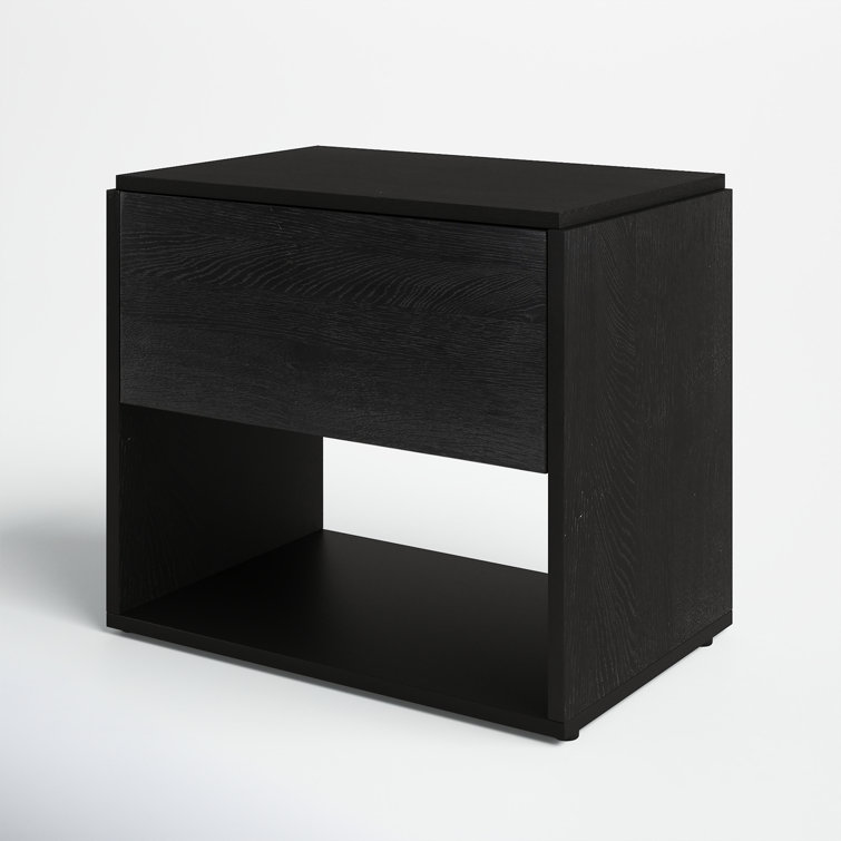 Calypso Matte Black Solid Oak 1-Drawer Nightstand with Iron Base
