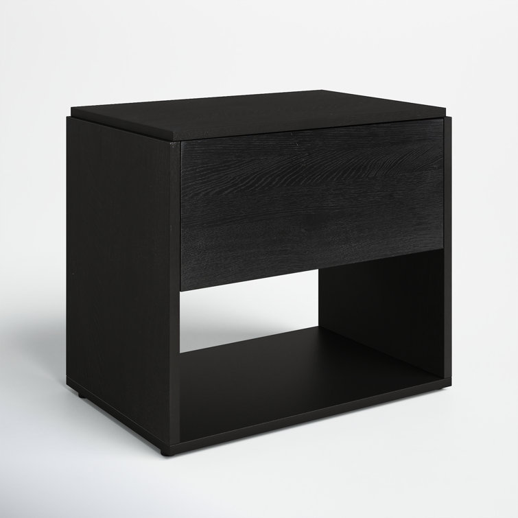 Calypso Matte Black Solid Oak 1-Drawer Nightstand with Iron Base